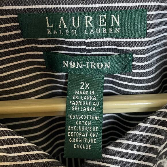 Lauren Ralph Lauren Non-Iron Striped Button Down Shirt Blouse 3/4 Sleeve Size 2X - Picture 9 of 11